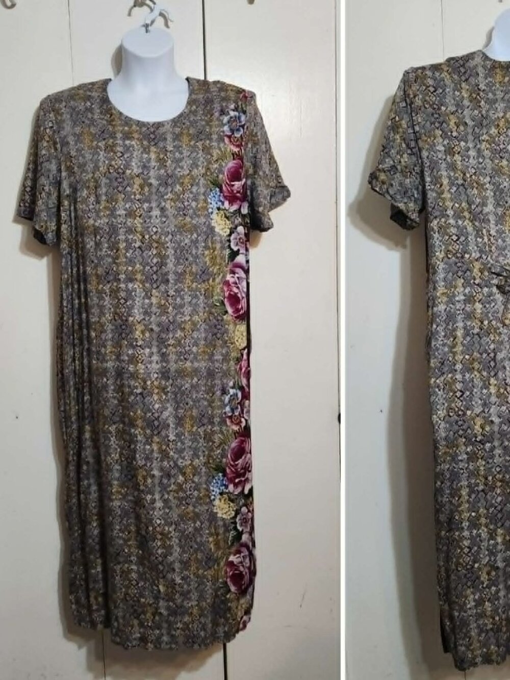 VTG Betsy Lauren 90s Rayon Dress 24 Plus Size Floral Geo Whimsygoth Grannycore
